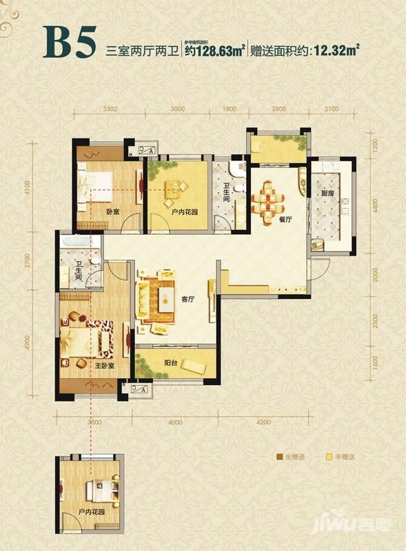 千林郡3室2厅2卫128.6㎡户型图