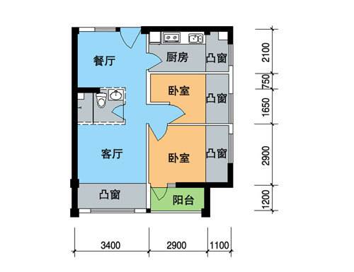 厦航高郡2室2厅1卫72.7㎡户型图