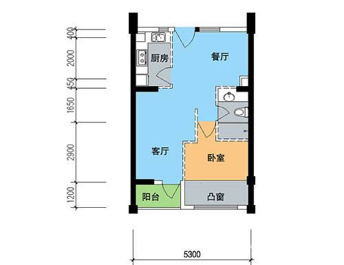 厦航高郡1室2厅1卫65.7㎡户型图