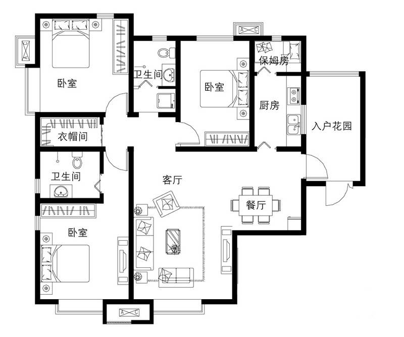 翰林观天下3室2厅2卫152.5㎡户型图