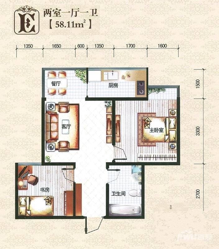 锦嶺公寓2室1厅1卫58.1㎡户型图