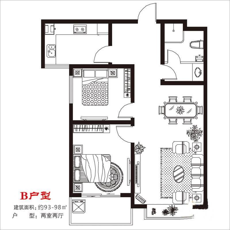 国粹2室2厅1卫93㎡户型图