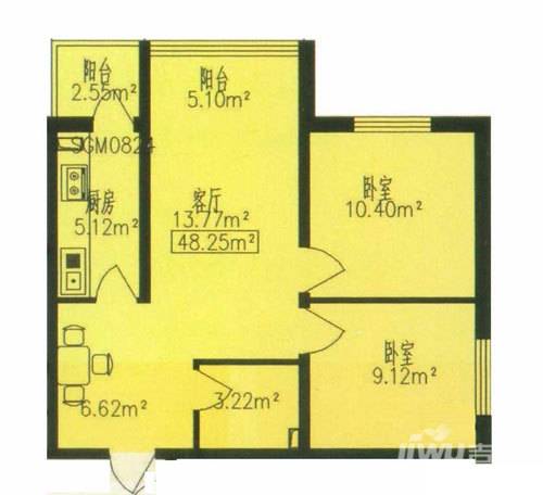 明光翡翠湾2室2厅1卫45.3㎡户型图