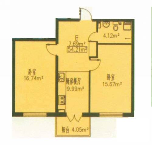 明光翡翠湾2室1厅1卫54.2㎡户型图