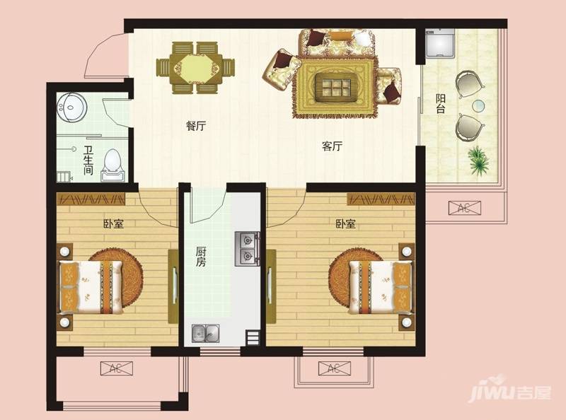 金质新禧园2室2厅1卫77.3㎡户型图