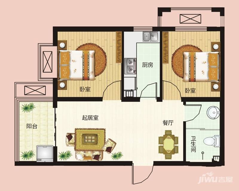 金质新禧园2室2厅1卫67.5㎡户型图