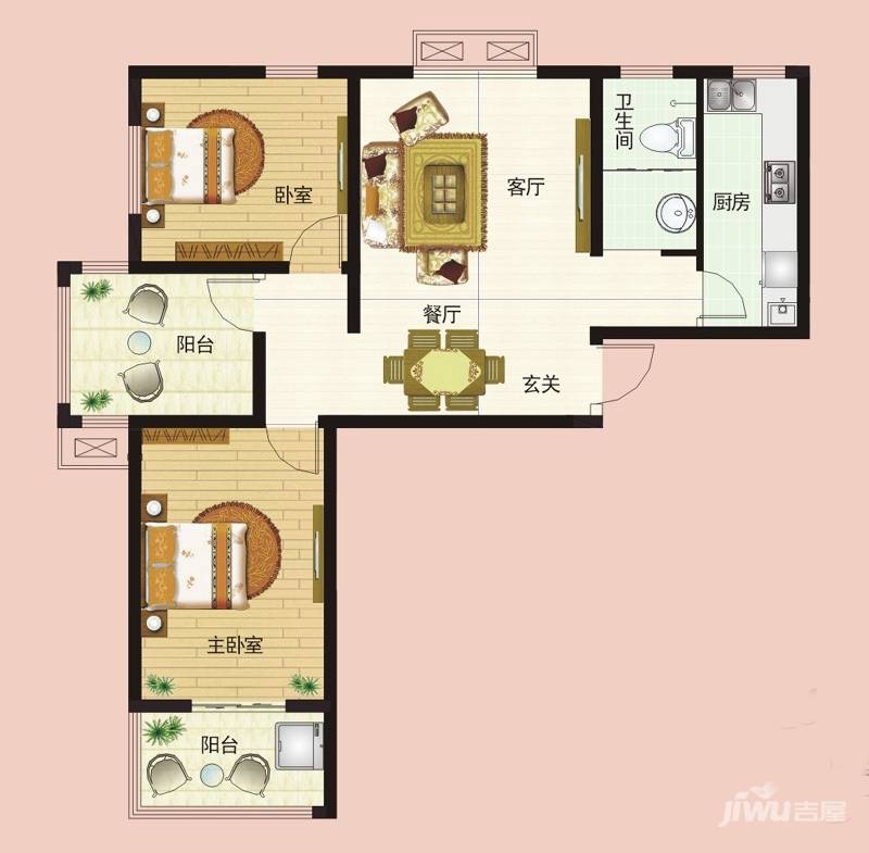 金质新禧园2室2厅1卫106㎡户型图