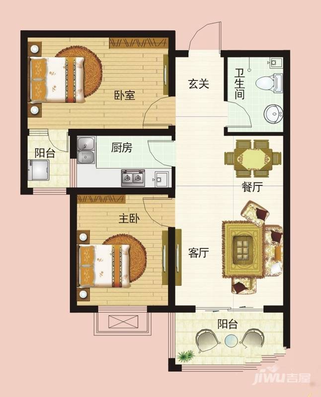 金质新禧园2室2厅1卫80.7㎡户型图