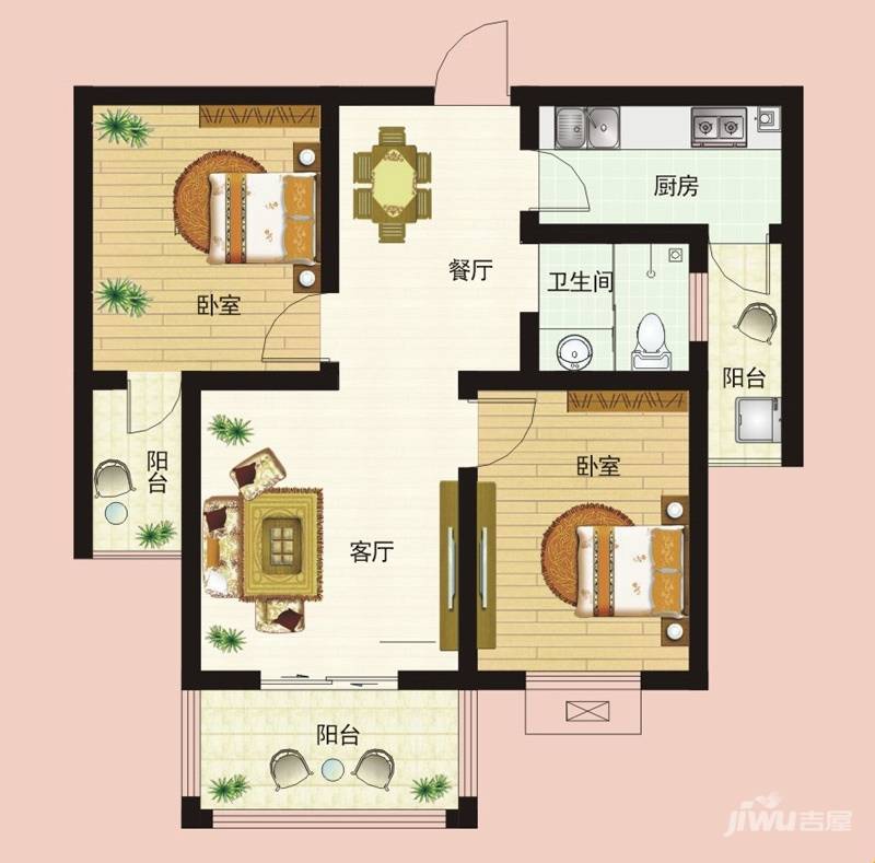 金质新禧园2室2厅1卫82.8㎡户型图