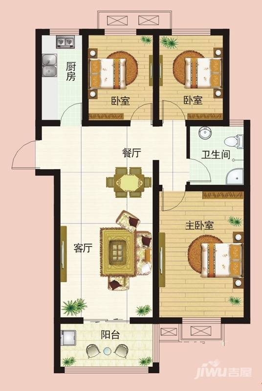 金质新禧园3室2厅1卫110.5㎡户型图