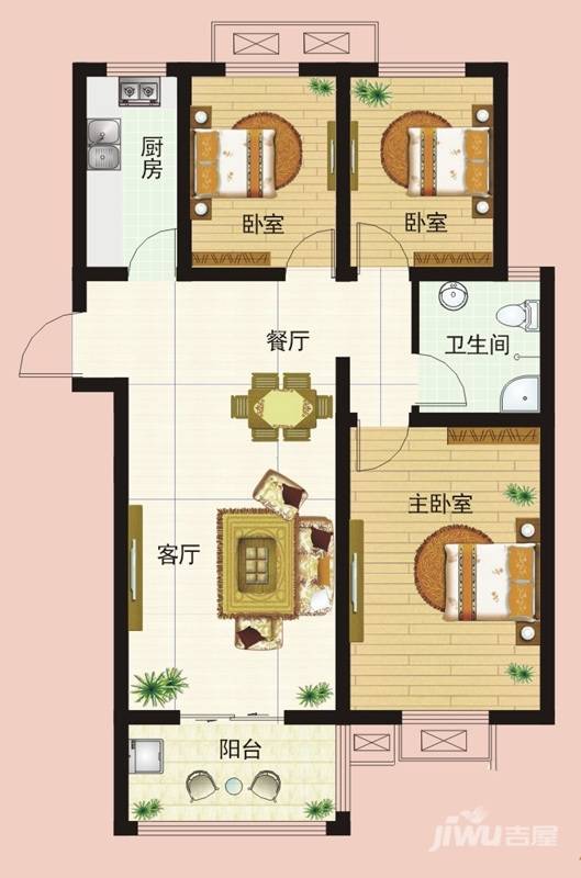 金质新禧园3室2厅1卫112.8㎡户型图