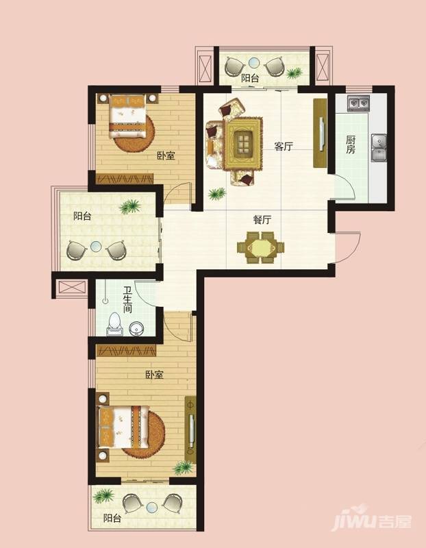 金质新禧园2室2厅1卫111.9㎡户型图