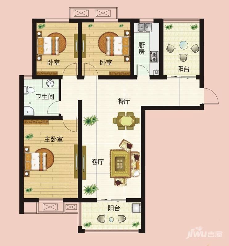 金质新禧园3室2厅1卫127.8㎡户型图