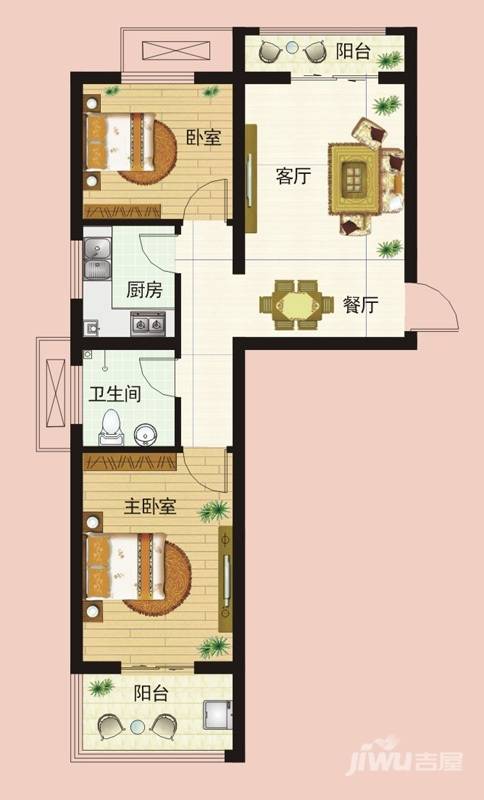 金质新禧园2室2厅1卫86.7㎡户型图