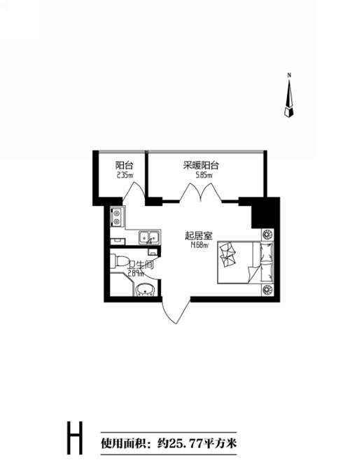 99号公馆1室1厅1卫25.8㎡户型图