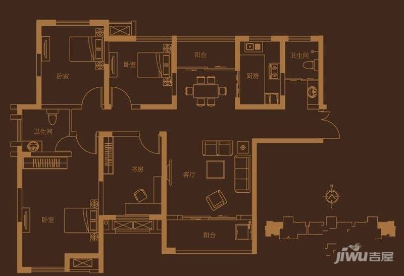 财信圣堤亚纳4室2厅2卫131㎡户型图