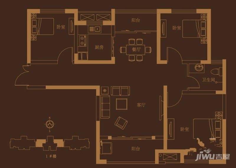 财信圣堤亚纳3室2厅1卫100㎡户型图