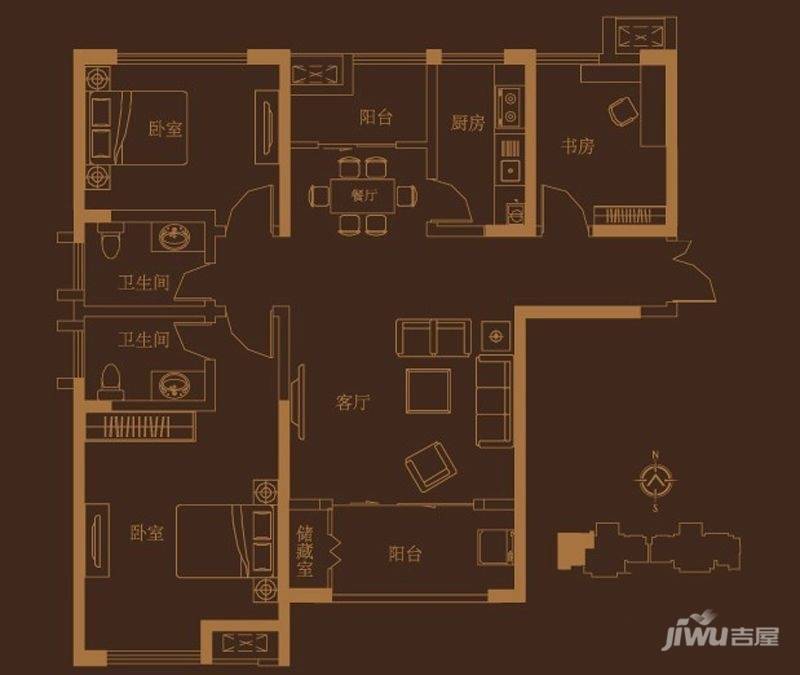 财信圣堤亚纳3室2厅2卫134㎡户型图