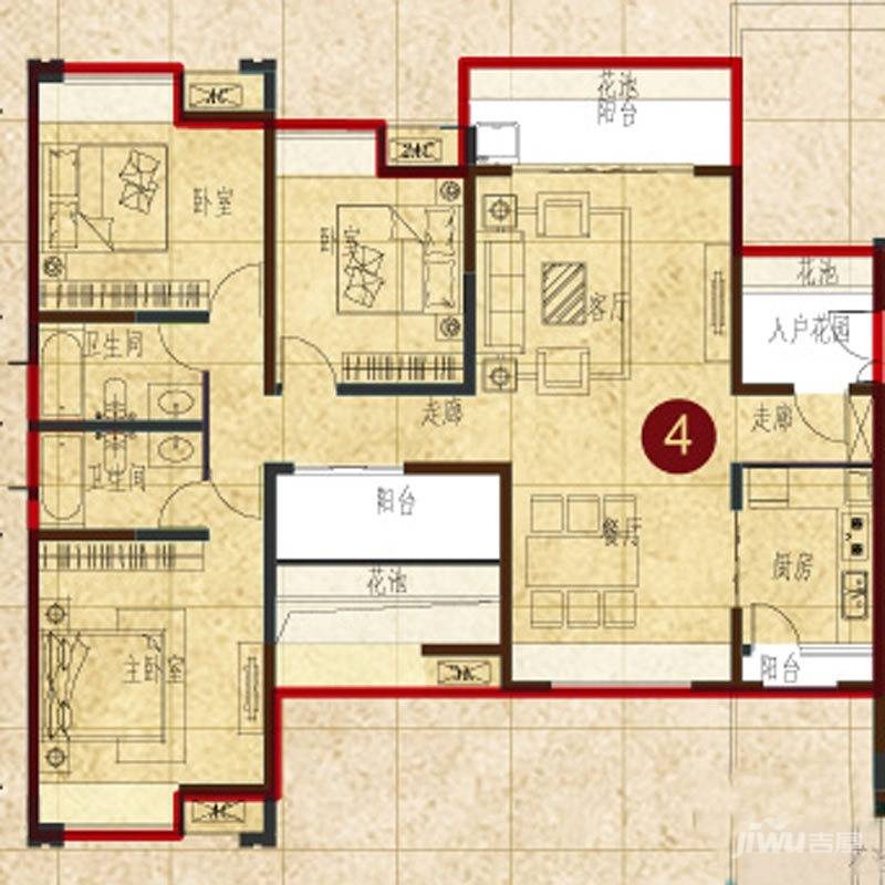 保利紫薇郡3室2厅2卫户型图