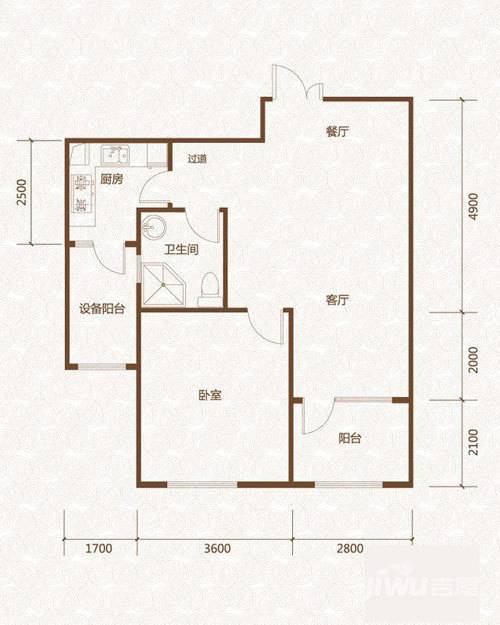 群力玫瑰湾1室2厅1卫47.5㎡户型图