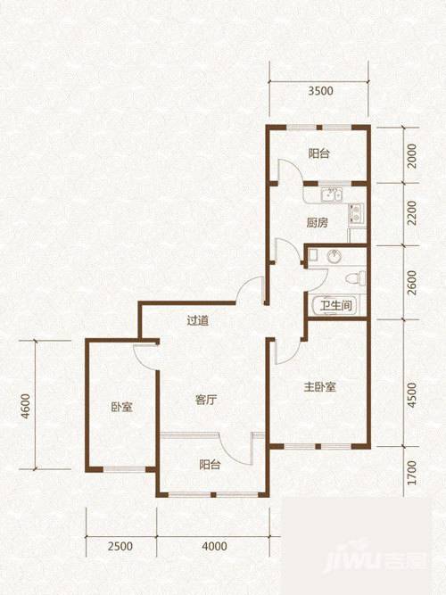 群力玫瑰湾2室1厅1卫56.1㎡户型图