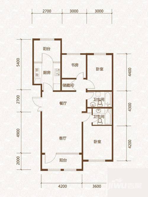 群力玫瑰湾3室2厅2卫84.6㎡户型图