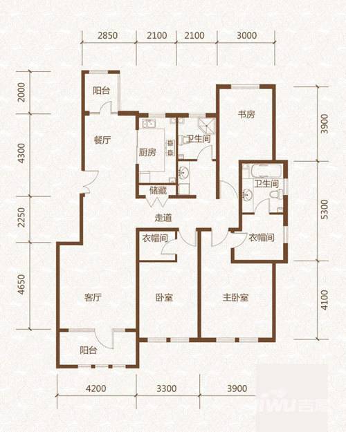 群力玫瑰湾3室2厅2卫113.7㎡户型图