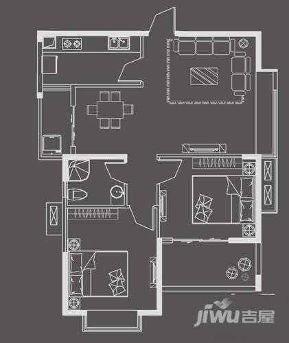 怡丰新都汇2室2厅1卫85㎡户型图