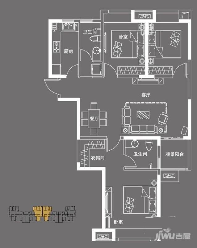 怡丰新都汇3室2厅2卫118.8㎡户型图