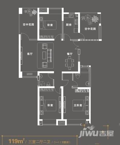 怡丰新都汇3室2厅1卫119㎡户型图