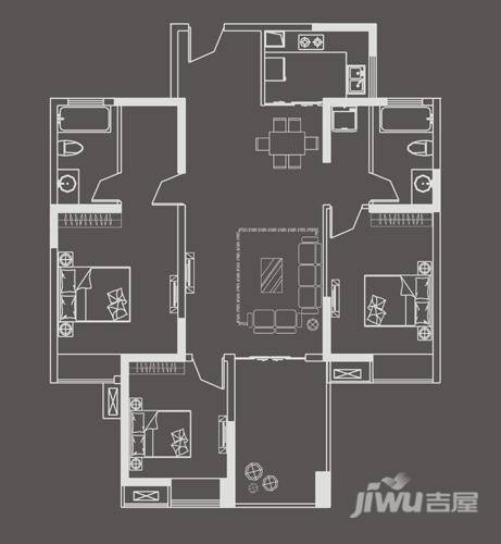 怡丰新都汇3室2厅2卫131㎡户型图