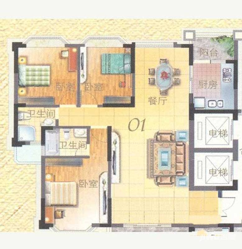 凰樵圣堡3室2厅2卫123.8㎡户型图