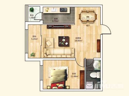 睿城臻品1室1厅1卫43.1㎡户型图