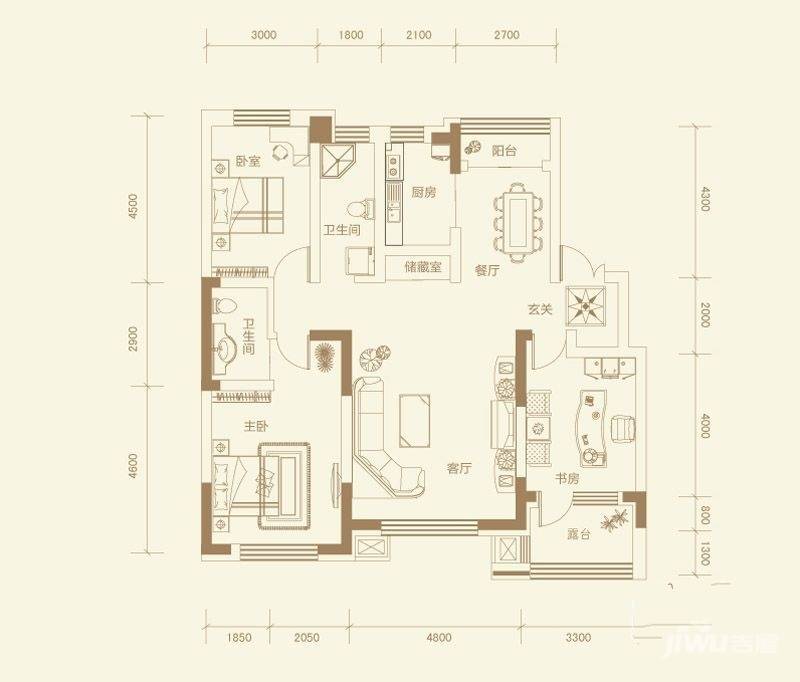 南湖祥水湾3室2厅1卫124.8㎡户型图