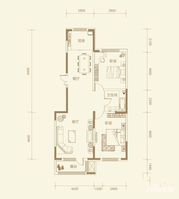 南湖祥水湾2室2厅1卫109.6㎡户型图