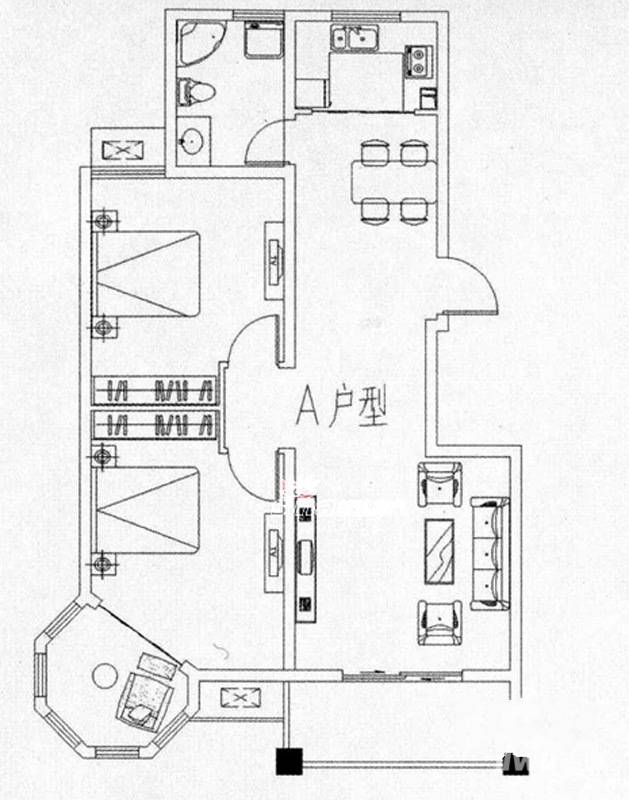 田园新城2室2厅1卫107㎡户型图