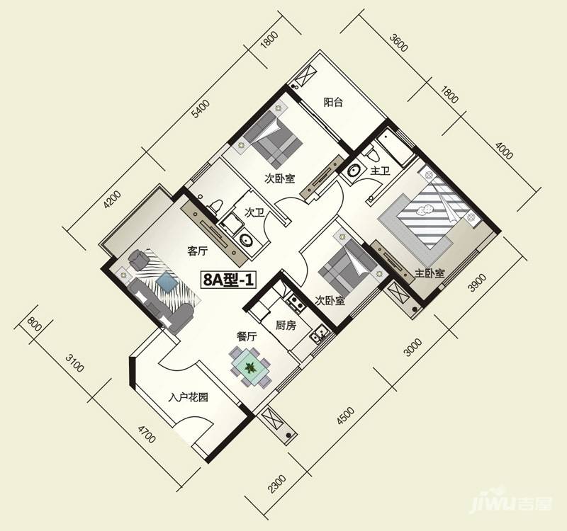 威尔士春天3室2厅2卫119.2㎡户型图