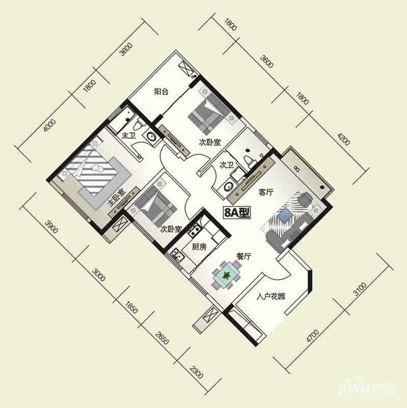 威尔士春天3室2厅2卫119.2㎡户型图