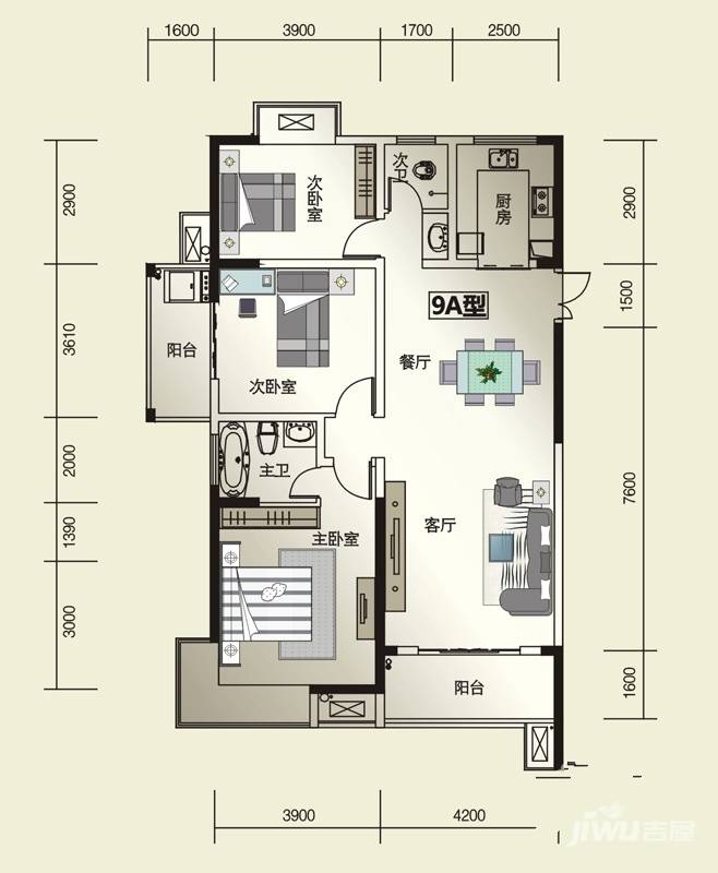 威尔士春天3室2厅2卫130.1㎡户型图