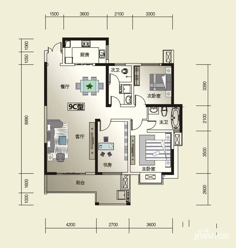 威尔士春天3室2厅2卫135.8㎡户型图