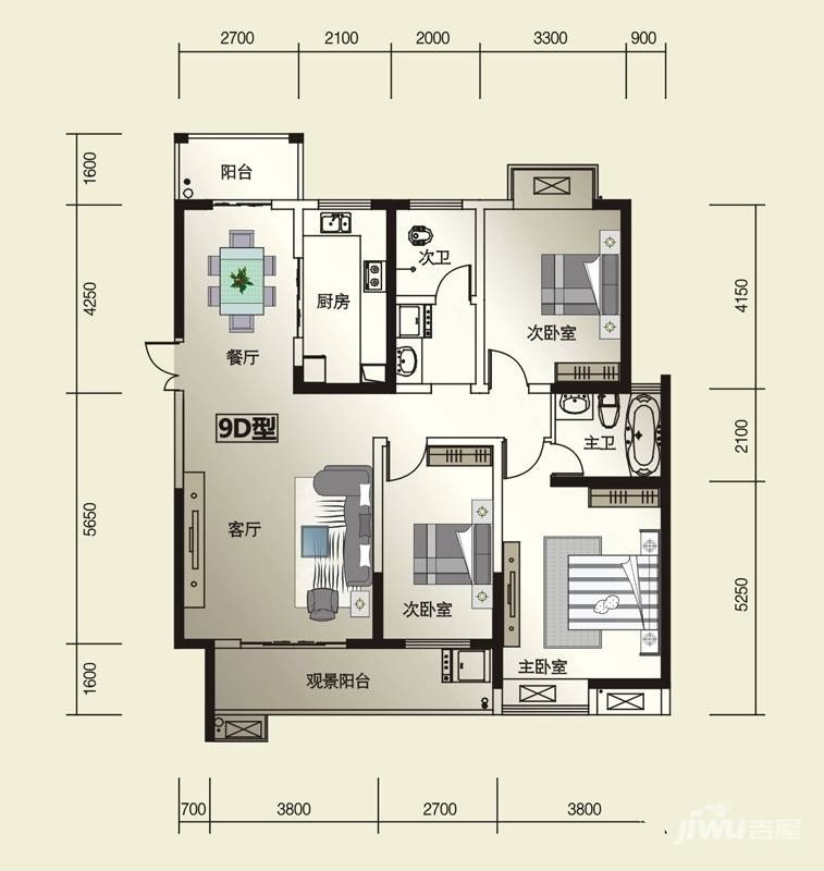 威尔士春天3室2厅2卫140.7㎡户型图