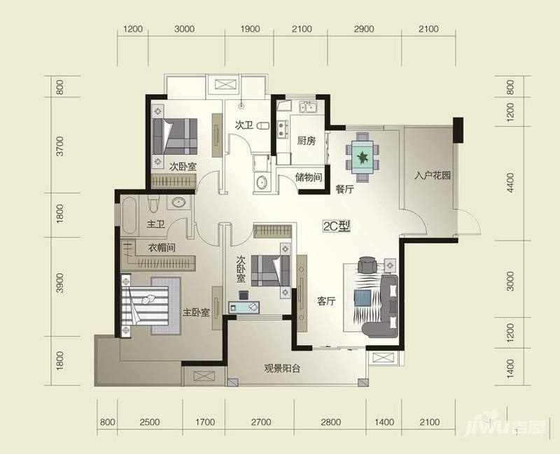 威尔士春天3室2厅2卫136.6㎡户型图