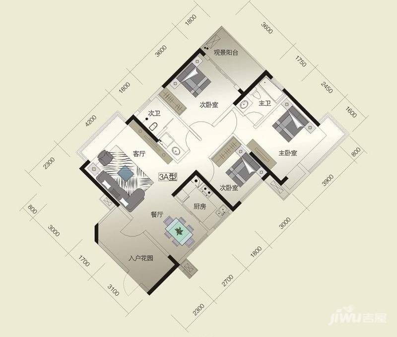 威尔士春天3室2厅2卫114.8㎡户型图