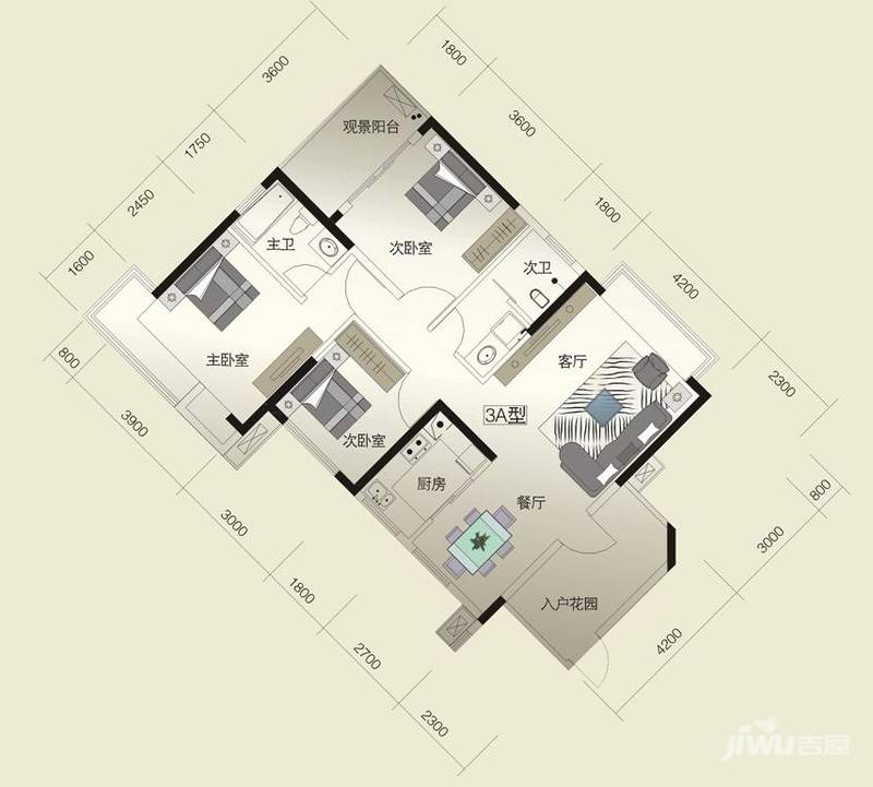 威尔士春天3室2厅2卫114.1㎡户型图