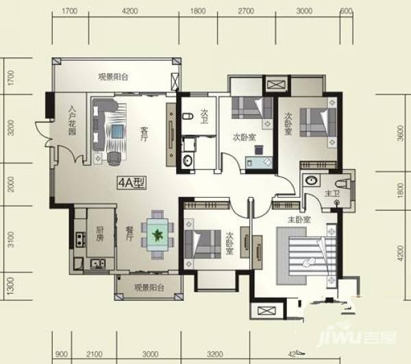 威尔士春天4室2厅2卫149.7㎡户型图