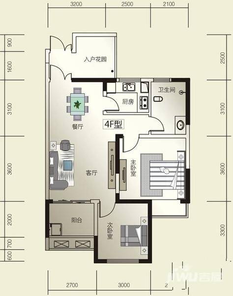 威尔士春天2室2厅1卫86㎡户型图