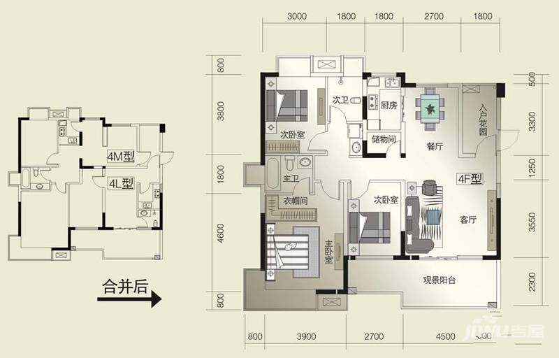 威尔士春天3室2厅2卫130.1㎡户型图