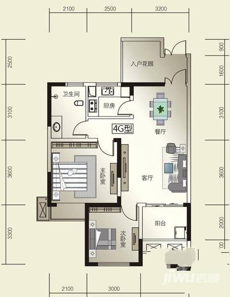 威尔士春天2室2厅1卫86.1㎡户型图