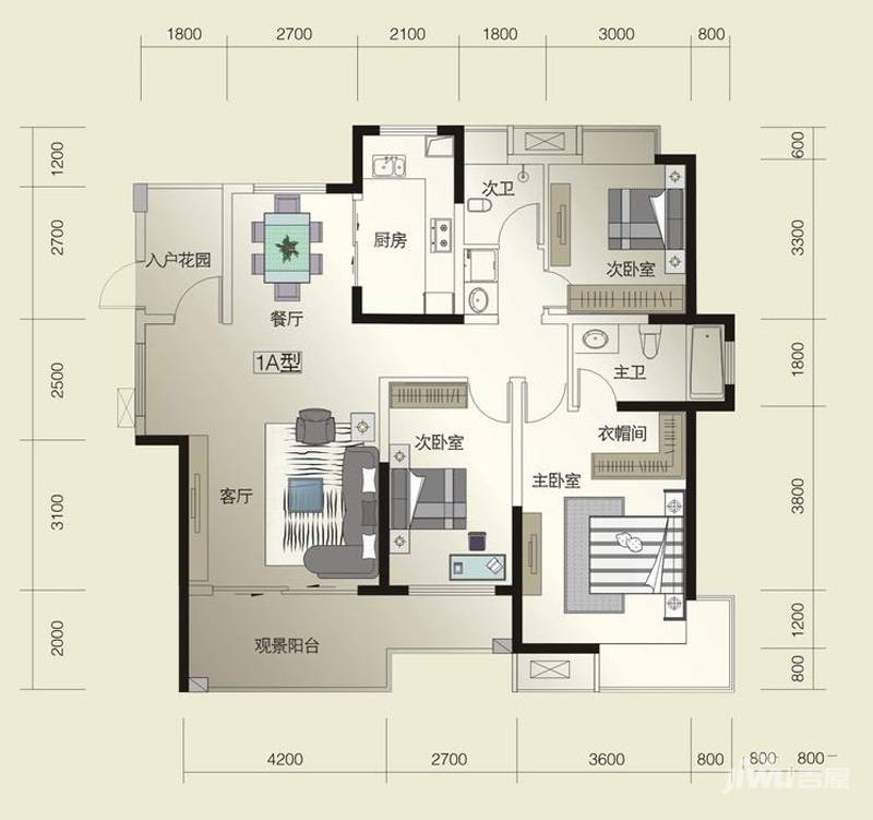 威尔士春天3室2厅2卫134.4㎡户型图