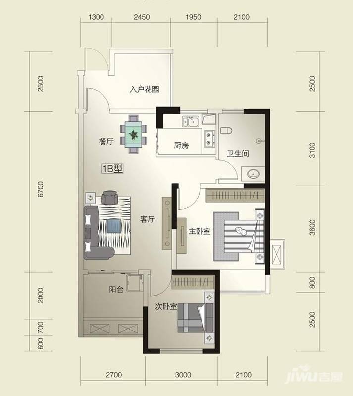 威尔士春天2室2厅1卫86.9㎡户型图